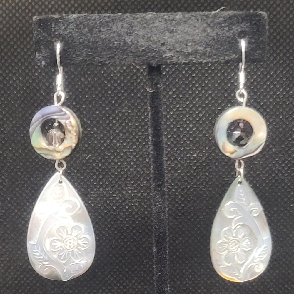 Floral Shell Drop Earrings - Picture 5 of 7
